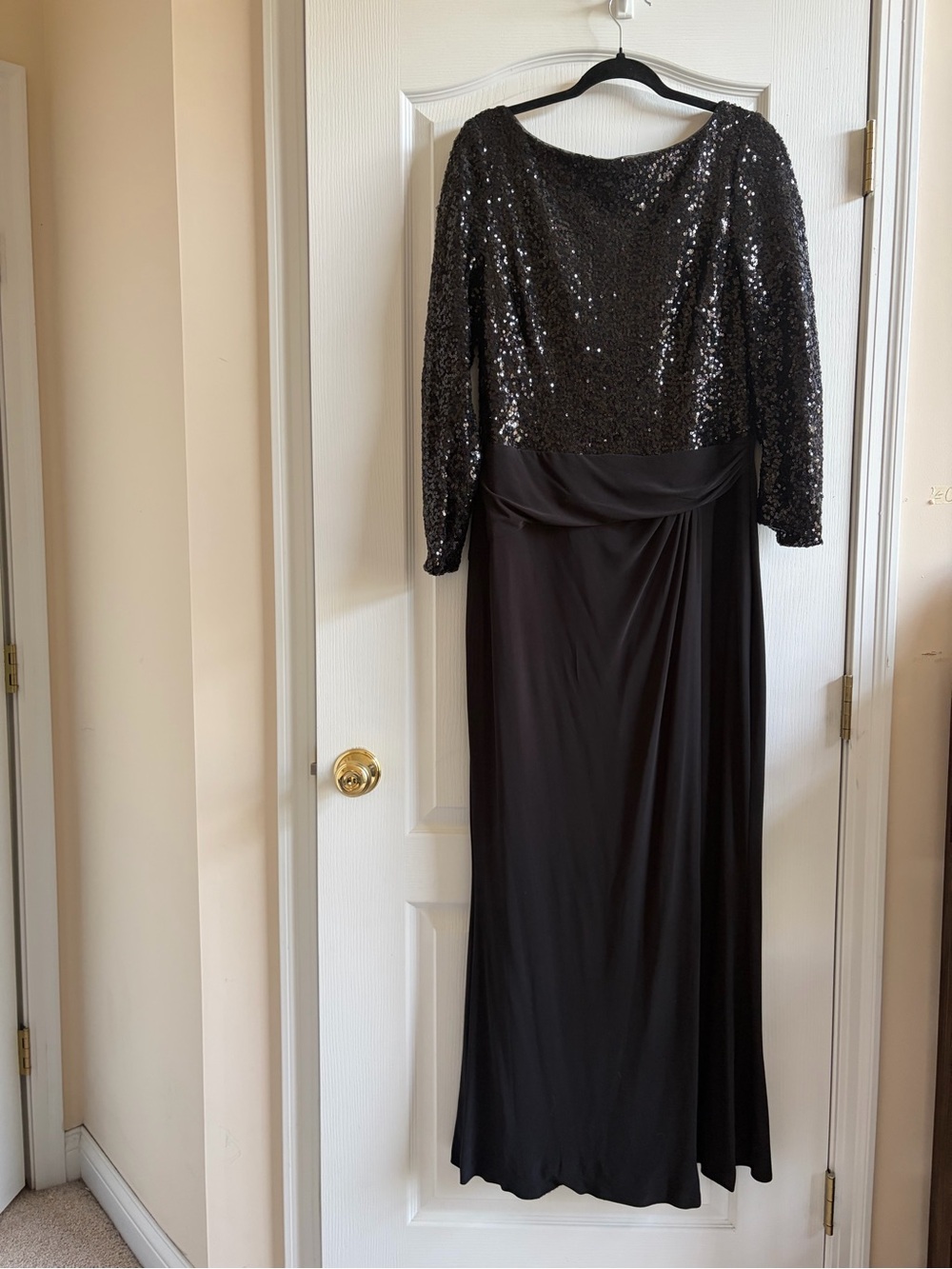Ralph Lauren Black Sequin Long Sleeve Evening Gown